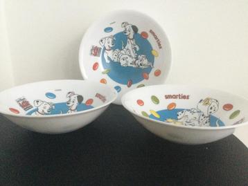 Vintage : 3 assiettes/bols 101 Dalmatiens /Smarties, Enlèvement