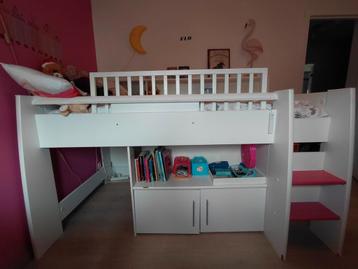 Demi-lit : blanc, placard, espace de rangement et place sous, Enlèvement, Utilisé, Lit mi-hauteur mezzanine