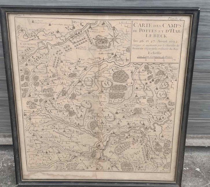 ancienne carte des camps de pottes de harlebeck 1692, Antiek en Kunst, Kunst | Litho's en Zeefdrukken, Ophalen of Verzenden