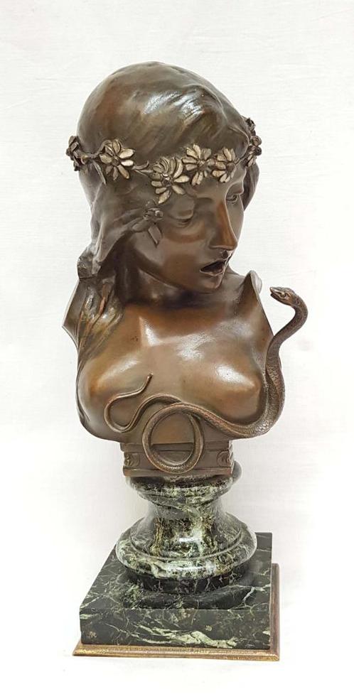 Buste Art Nouveau en bronze « Cléopâtre » - Isidoor De Rudde, Antiquités & Art, Art | Sculptures & Bois, Enlèvement ou Envoi