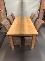 Teak tafel en 6 rieten stoelen, Ophalen, 6 zitplaatsen, Teakhout, Tuinset