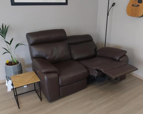 2-zit, dubbele relax, elektrische bediening, bruin leder, Huis en Inrichting, Zetels | Zetels en Chaises Longues, Gebruikt, Tweepersoons