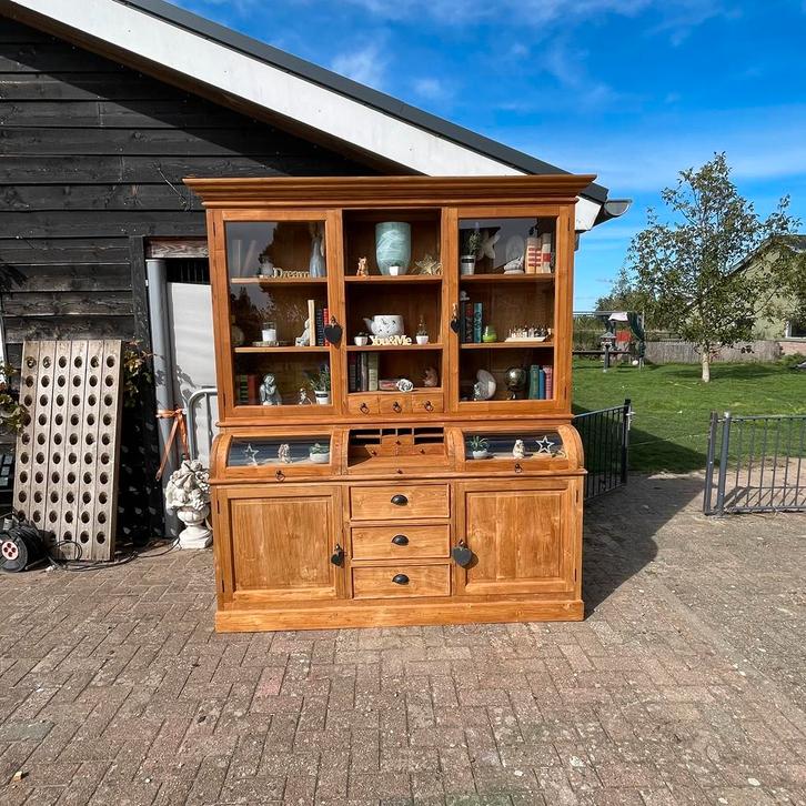 Teak Apothekerskast Vitrinekast, Voorraadkast Wandmeubel., Huis en Inrichting, Kasten | Buffetkasten, Nieuw, 200 cm of meer, 200 cm of meer