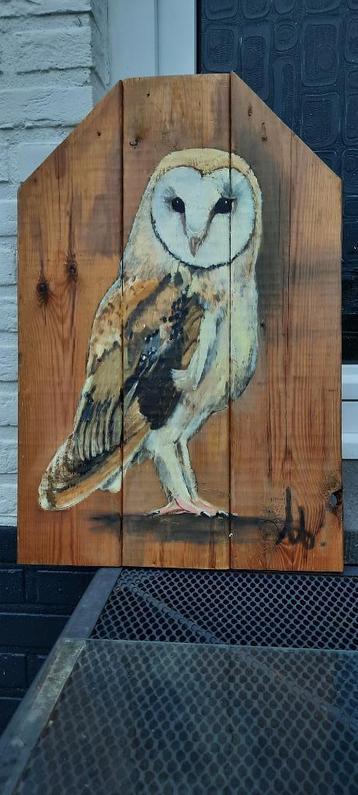 Uil schilderij op hout voor Kerst beschikbaar voor biedingen