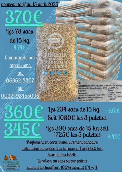 Piniera pellet 78 sacs de 15 kg, Tuin en Terras, Brandhout, Blokken, Overige houtsoorten, Ophalen