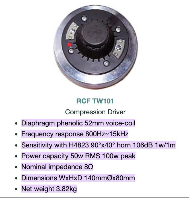 2 x RCF TW101 compressie drivers, Audio, Tv en Foto, Luidsprekerboxen, Gebruikt, Ophalen of Verzenden