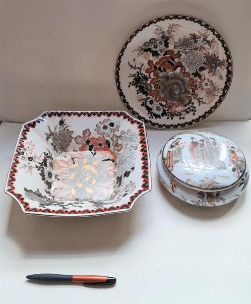 Trio chinois Kutani - assiette - bol de fruits et chocolat V, Antiquités & Art, Art | Art non-occidental, Enlèvement ou Envoi