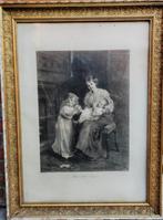 Oude zwart-wit prent met vergulde kader, Antiek en Kunst, Curiosa en Brocante, Ophalen