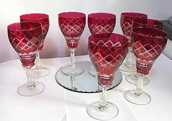 Val Saint-Lambert stijl 6 Kristal Glazen Gekleurd✨💎😍👌, Antiek en Kunst, Antiek | Glaswerk en Kristal, Ophalen of Verzenden