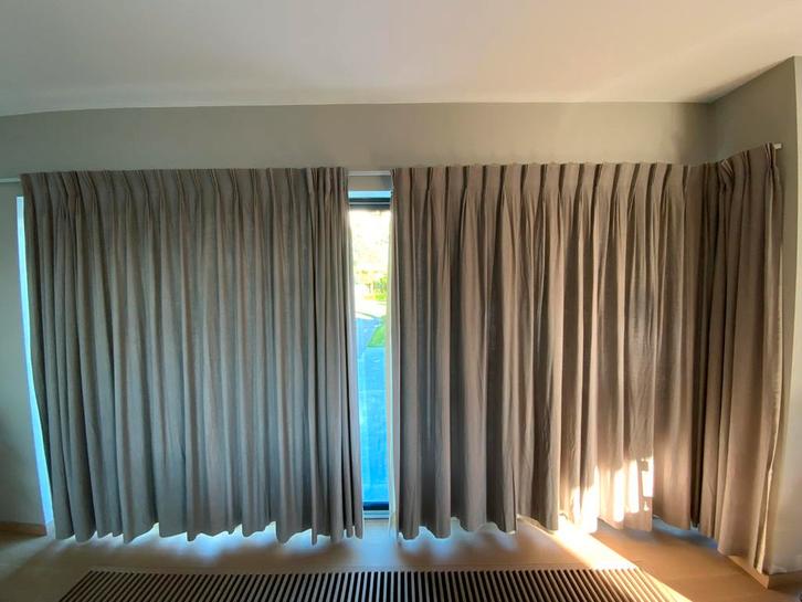 Taupe gordijnen met dubbele stoffering, Huis en Inrichting, Stoffering | Gordijnen en Lamellen, Gebruikt, Ophalen