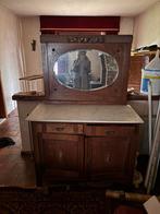 Louis XV-stijl eikenhouten kast met marmeren blad en spiegel, Ophalen