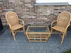 Rotan salontafel met 2 stoelen, Rotin, Salons de jardin, Comme neuf, Enlèvement