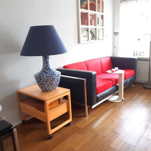 Schermerlamp, klassiek blauw wit keramische voet, België 80s, Huis en Inrichting, Lampen | Tafellampen, Gebruikt, 75 cm of meer