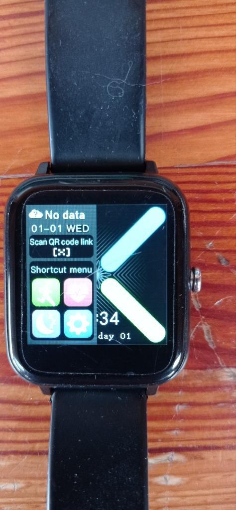 SmartWatch, Handtassen en Accessoires, Smartwatches, Gebruikt, Android, Zwart, Afstand, Conditie, Hartslag, Slaap, Ophalen of Verzenden