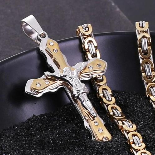 Koningsketting - Ennio - met kruis, Handtassen en Accessoires, Kettingen, Nieuw, Overige materialen, Goud, Met hanger, Verzenden