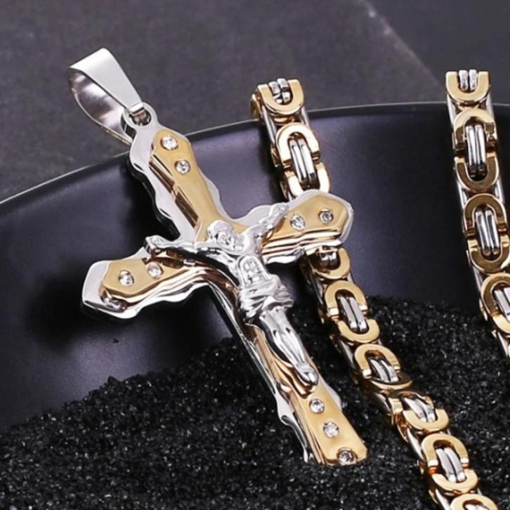 Koningsketting - Ennio - met kruis, Handtassen en Accessoires, Kettingen, Nieuw, Overige materialen, Goud, Met hanger, Verzenden