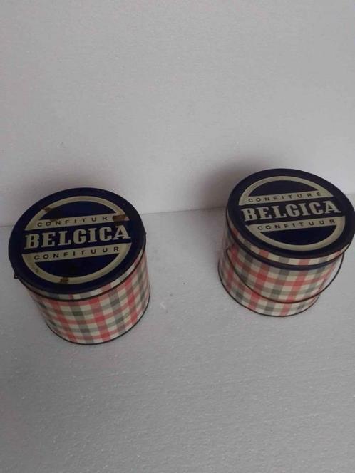 2 boîtes à confiture de marque Belgica, Collections, Boîte en métal, Utilisé, Enlèvement