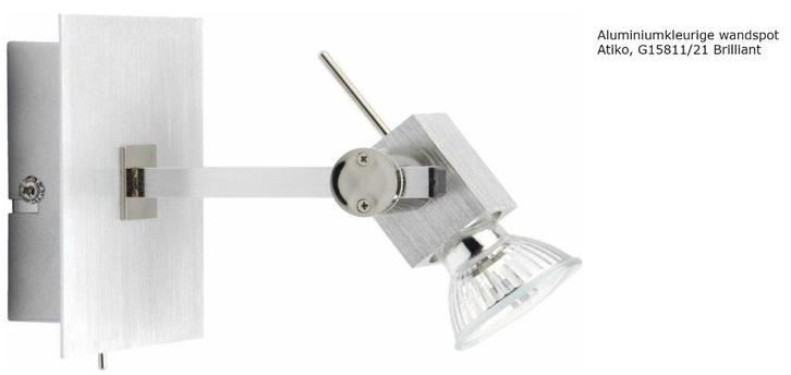 Brilliant Atiko plafond/wand spot - 1licht - aluminium, Huis en Inrichting, Lampen | Spots, Nieuw, Plafondspot of Wandspot, Metaal of Aluminium