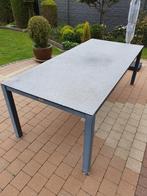 ijzeren tafel met glazen blad, Huis en Inrichting, 200 cm of meer, 50 tot 100 cm, Gebruikt, Rechthoekig