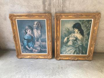 Koppel prenten van Francisko Ribera in gouden kaders beschikbaar voor biedingen