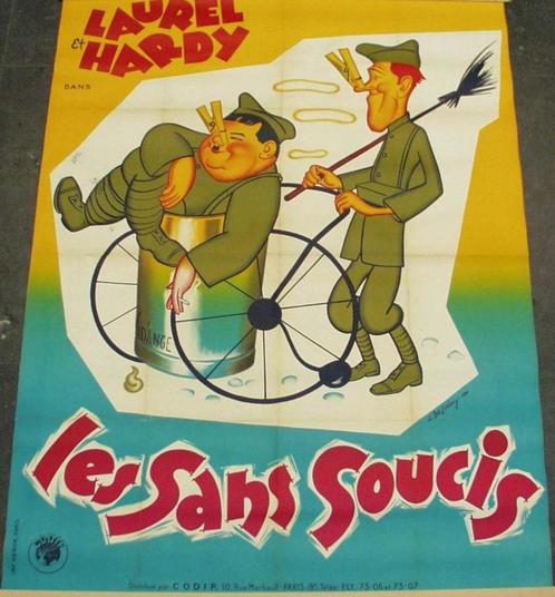 Grand poster pour « Les sans soucis » avec Laurel & Hardy., Antiquités & Art, Art | Lithographies & Sérigraphies, Enlèvement ou Envoi