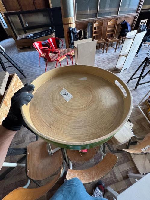 Plateau Rond en bois - peint en vert, Huis en Inrichting, Woonaccessoires | Dienbladen, Zo goed als nieuw, Hout, Rond, Ophalen