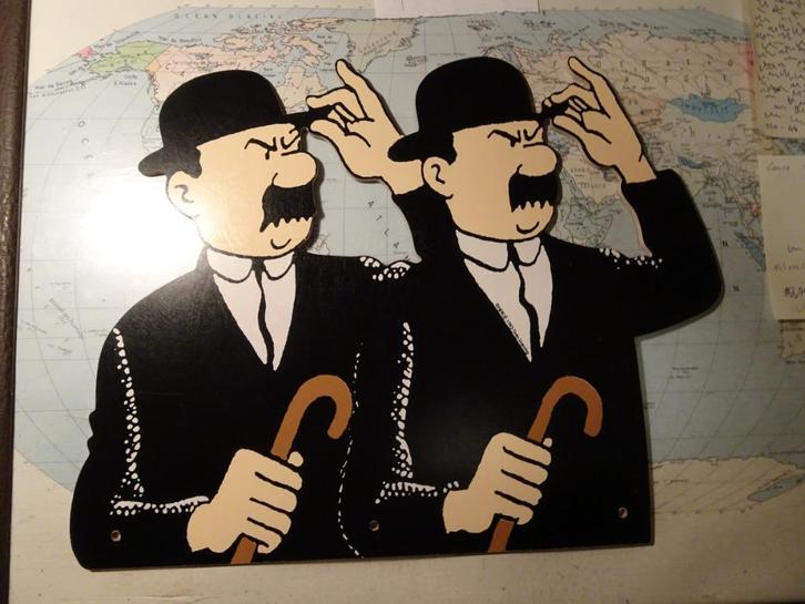 Broek met houten silhouet - Dupond en Dupont - Hergé, Verzamelen, Stripfiguren, Zo goed als nieuw, Plaatje, Poster of Sticker