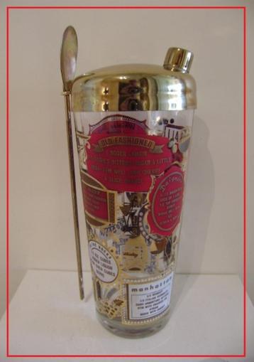 VINTAGE 60' : Cocktail shaker met lepel & gedrukte recepten beschikbaar voor biedingen
