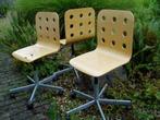 3 dezelfde draaistoelen met houten zitdeel, Huis en Inrichting, Ophalen, Zo goed als nieuw, Beige, Bureaustoel