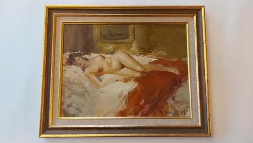 Schilderij Martin Bollé 'Naakte vrouw op bed', Antiek en Kunst, Kunst | Schilderijen | Klassiek, Ophalen of Verzenden
