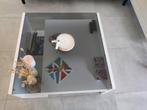 Salontafel, wit met glas, Huis en Inrichting, Tafels | Salontafels, Ophalen, Gebruikt, 50 tot 100 cm, Vierkant