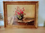 Schilderij met rozen in pot met mooi vergulde kader., Ophalen