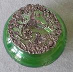 Decoratief vintage glazen potje met tinnen deksel, Ophalen of Verzenden