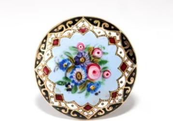Schitterende antieke Zwitserse broche met emaille 1860-1880 beschikbaar voor biedingen
