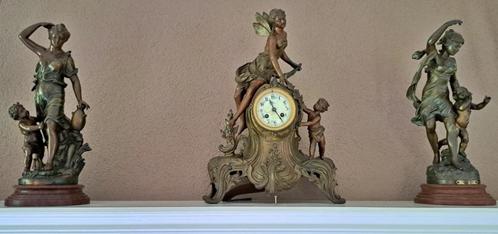 Bronzen klok met bijhorende bronzen beeldjes, Antiek en Kunst, Antiek | Brons en Koper, Brons, Ophalen