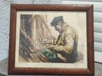 gravure pecheur a capri signe roger hebbelinck, Antiek en Kunst, Kunst | Etsen en Gravures, Ophalen of Verzenden