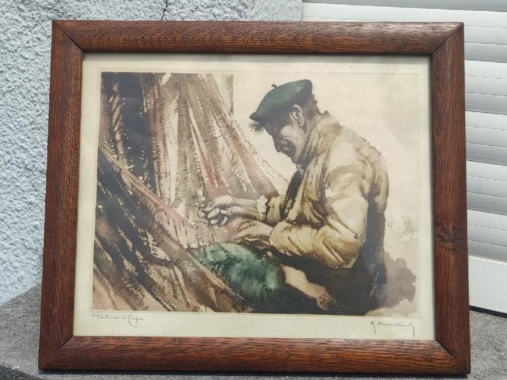 gravure pecheur a capri signe roger hebbelinck, Antiek en Kunst, Kunst | Etsen en Gravures, Ophalen of Verzenden