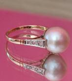 Antieke gouden ring met Zuidzee parel en diamanten, Enlèvement ou Envoi, Or, Bague, Avec pierre précieuse