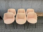 Lot de 6 chaises design — tissu beige, pieds métal noir, Enlèvement