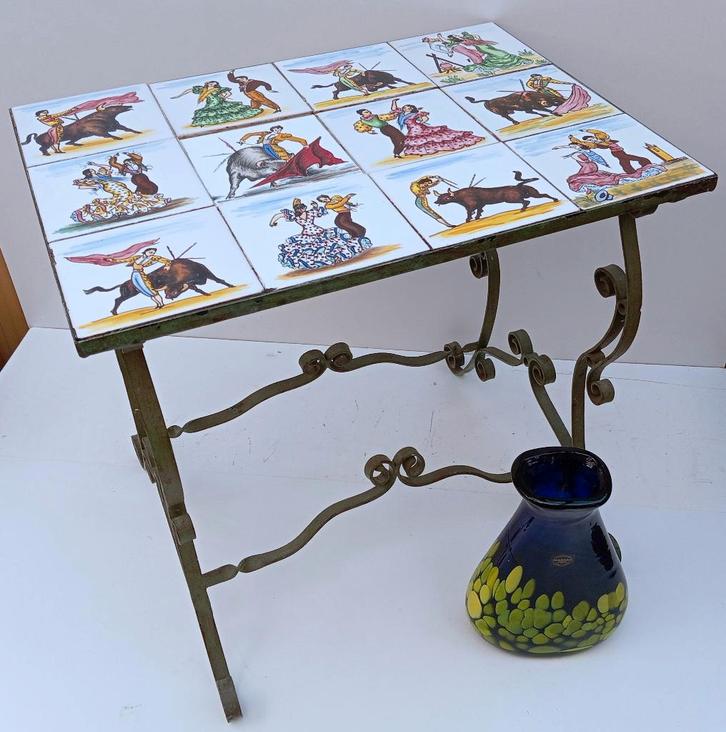 grote SPAANSE bloemenstaander bijzettafel smeedijzer, Huis en Inrichting, Tafels | Bijzettafels, Gebruikt, Rechthoekig, Ophalen of Verzenden