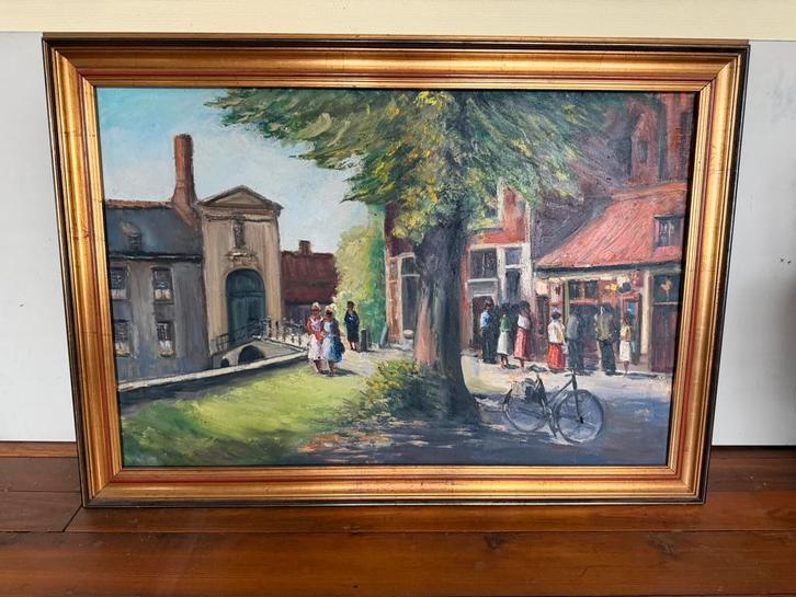 Schilderij (100x75cm) - Brugge - Begijnhof - olie op doek, Antiek en Kunst, Kunst | Schilderijen | Klassiek, Ophalen
