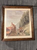 Vintage dorpszicht prent (gesigneerd 1837) in houten kader, Antiek en Kunst, Ophalen