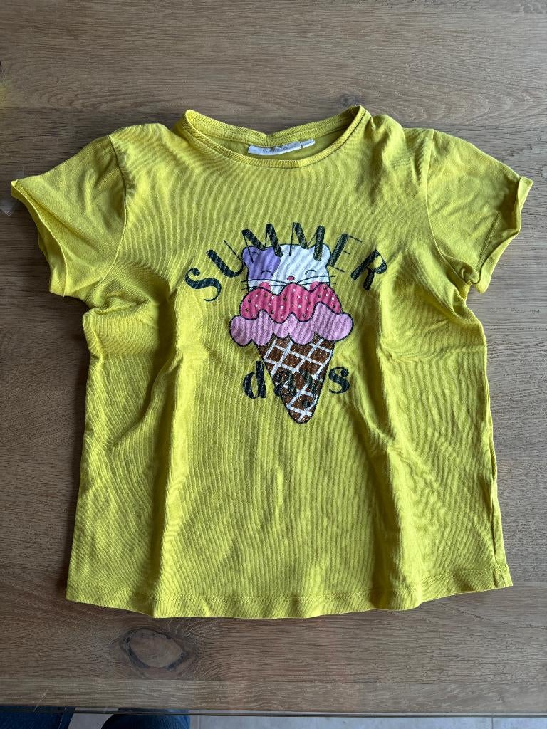 Frizzle by bel&bo gele t-shirt met ijsje maat 116, Enfants & Bébés, Vêtements enfant | Taille 116, Enlèvement ou Envoi, Chemise ou À manches longues