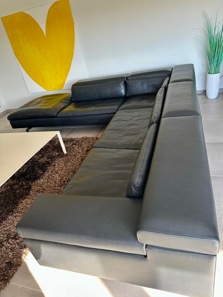 Jori zwarte lederen hoeksalon 300/300, Huis en Inrichting, Ophalen, Gebruikt