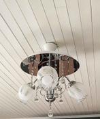 2 lustres led et globes avec pampilles, Huis en Inrichting, Ophalen, Gebruikt, Glas