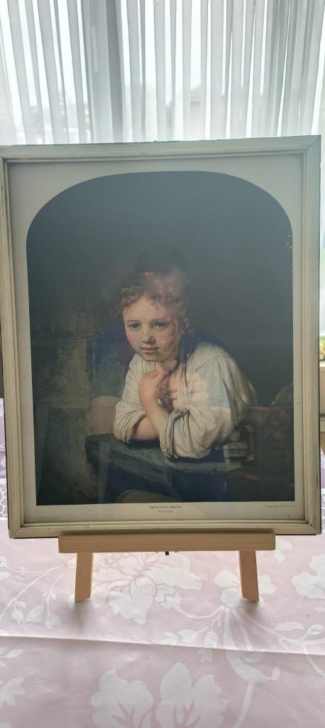 Reproductie (drukwerk) "Meisje in het venster" van Rembrandt, Antiek en Kunst, Kunst | Schilderijen | Klassiek, Ophalen