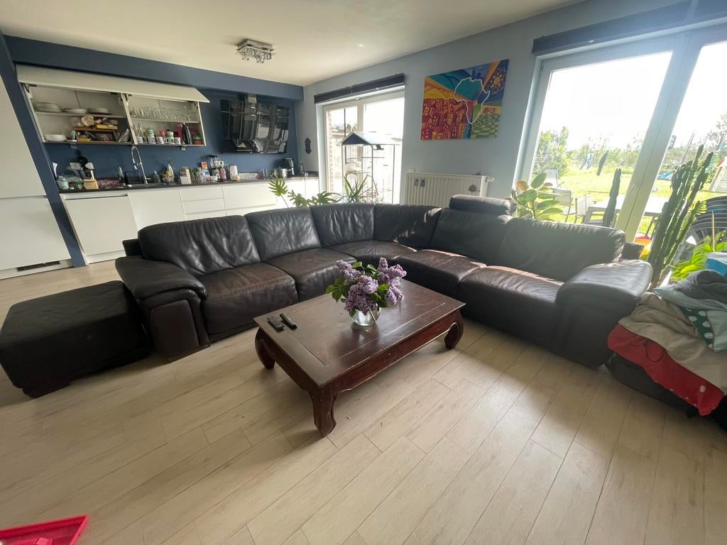 Canapé d’angle salon en cuir pleine fleur, Maison & Meubles, Enlèvement, Utilisé, Cuir