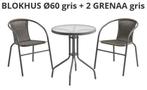 Table bistrot Ø60 gris + 2 Chaises empilables, Jardin & Terrasse, Ensembles de jardin, Neuf, Chaise, Salons de jardin, Enlèvement