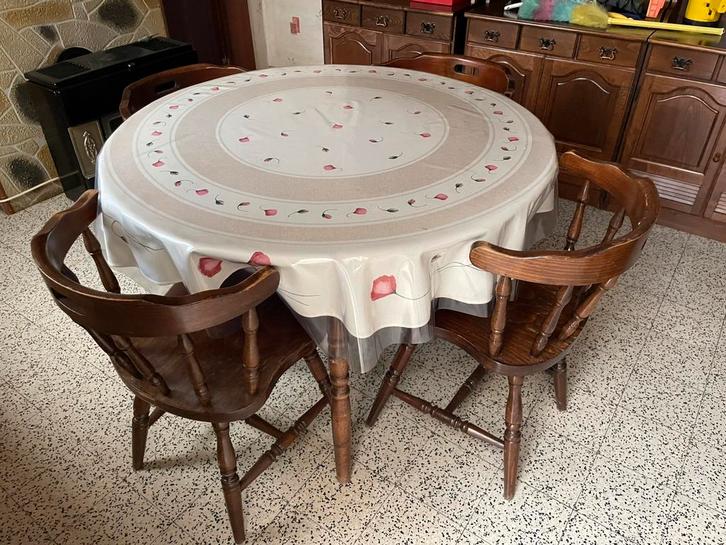 Table ronde et 4 chaises de cuisine, Maison & Meubles, Cuisine | Éléments de cuisine, Utilisé, Moins de 100 cm, 100 à 150 cm, Brun