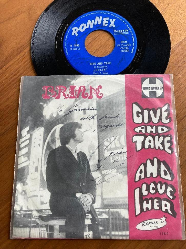 Brian – Give And Take (gesigneerd), CD & DVD, Vinyles Singles, Single, 7 pouces, Enlèvement ou Envoi